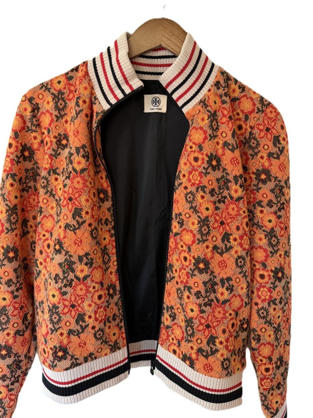 NWOT Tory Sport Tory Burch Orange/Red Floral French Jacquard Track Jacket Size S